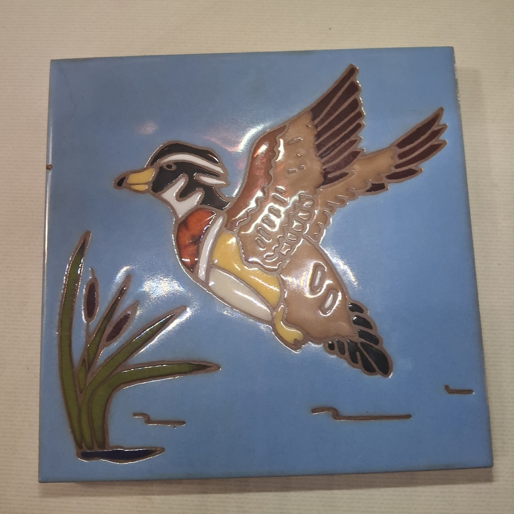 Decorative Duck Ceramic Tile - Blue Background